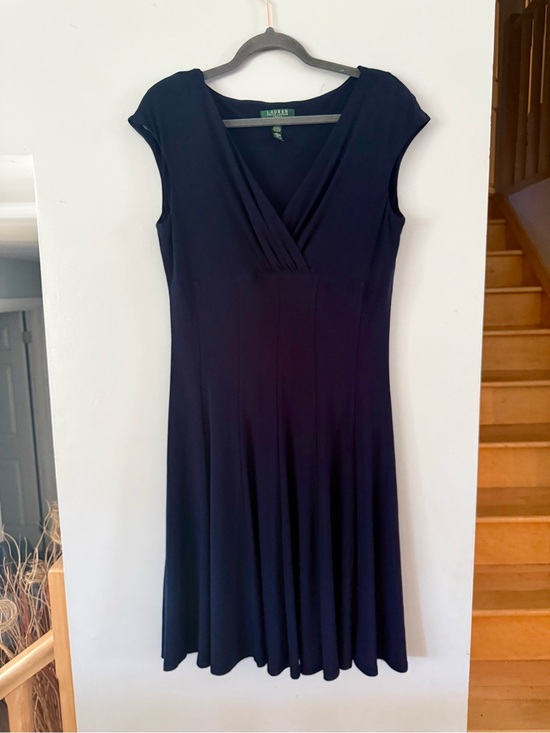 Ralph Lauren Dresses & Skirts - Lauren Ralph Lauren Navy Blue Surplice Jersey V-Neck Fit Flare Dress Sz 14